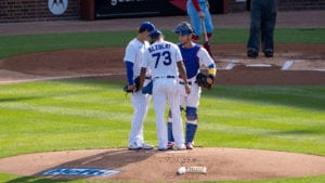 Alzolay On Mound With Rizzo And Contreras