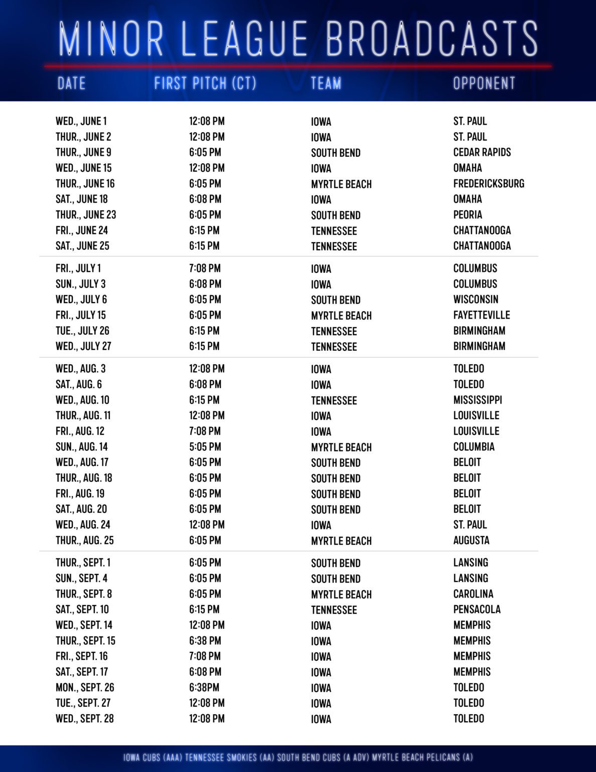 Chicago Cubs Baseball Schedule from Marquee Sports Network